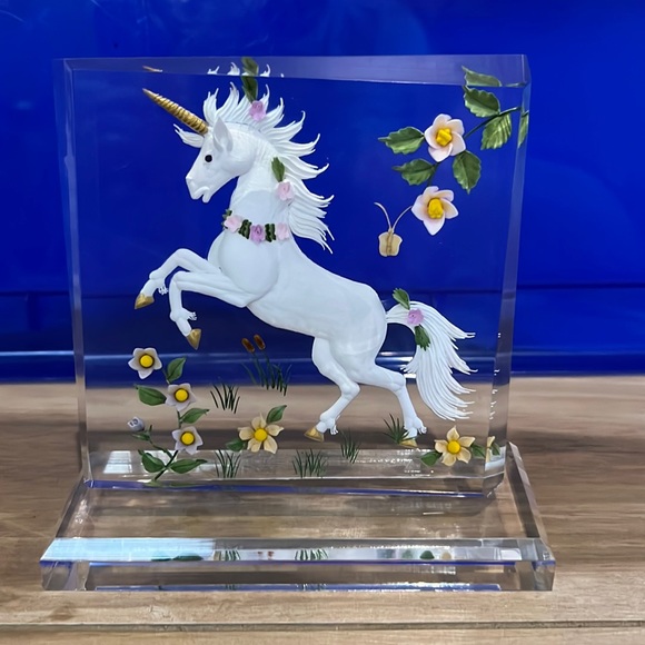 Accents Unicorn Engraved In Lucite With Flower Design Poshmark